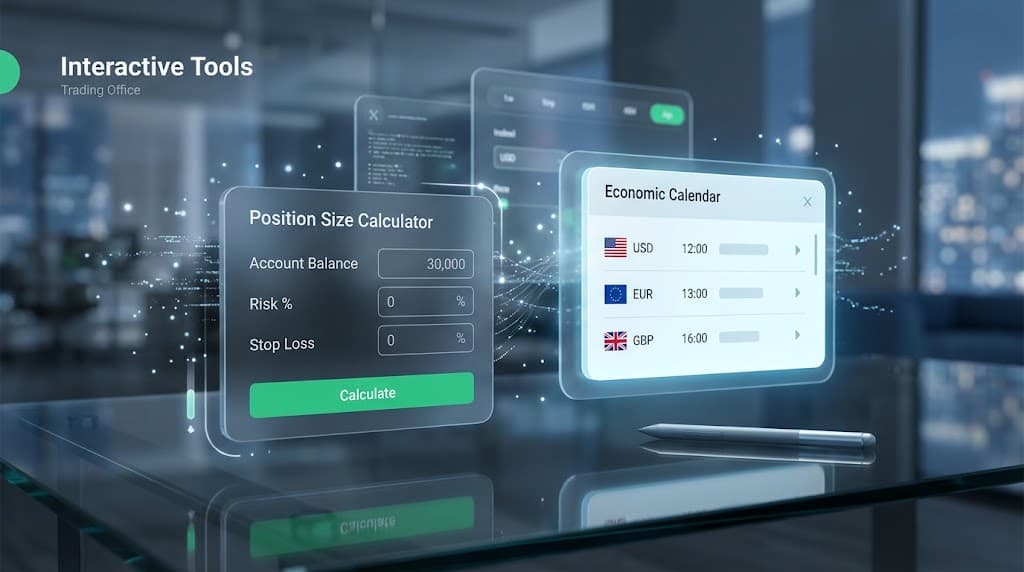 Position sizing calculator and economic calendar trading tools