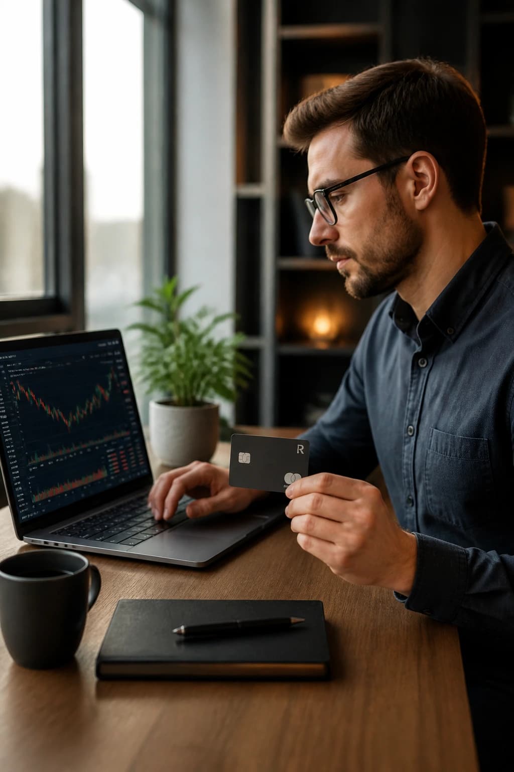 Trader depositing trading funds with a payment card at their desk